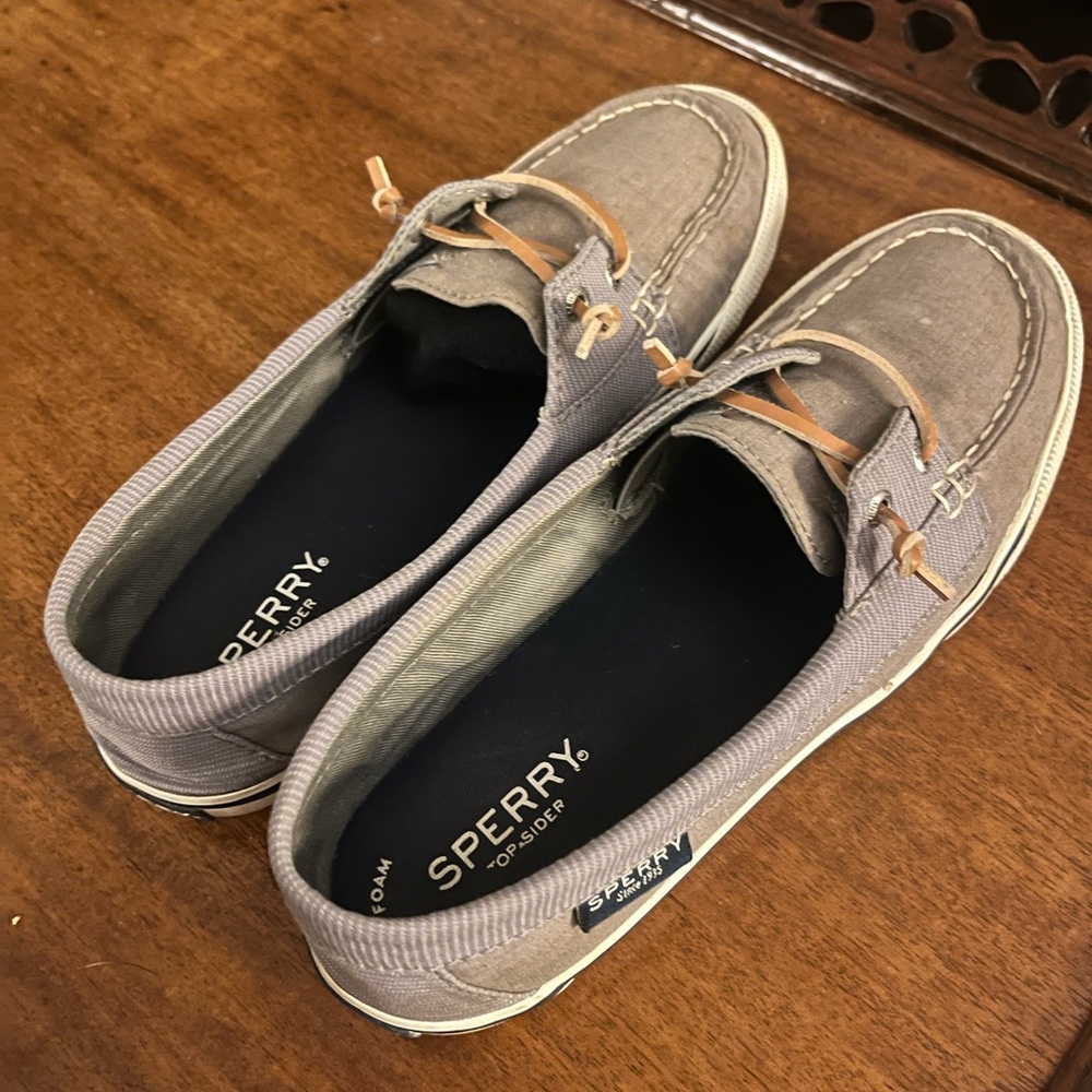 Sperry Gray Loafers with Tan Accents